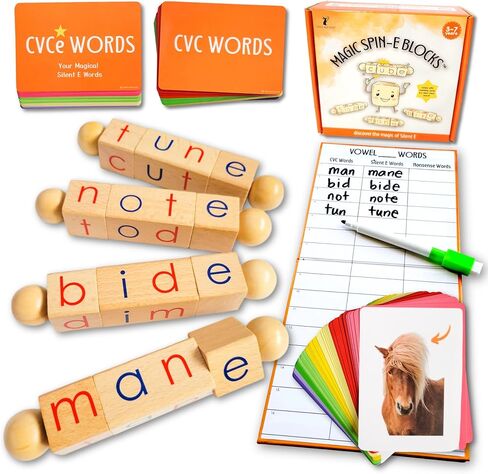 مكعبات LITTLE BUD KIDS Magic Spin-E - لعبة صوتية صامتة ومكعبات قراءة مونتيسوري CVCe للأطفال من سن 4 إلى 7 سنوات in Saudi Arabia