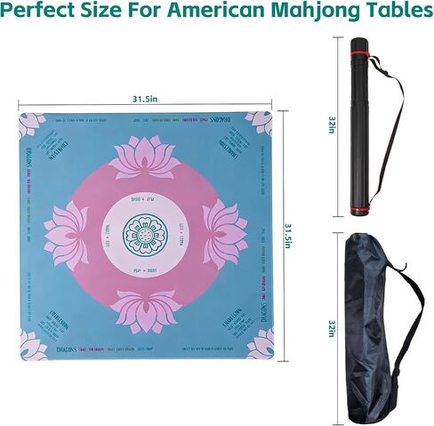 Pink Mahjong Mat 31.5" x 31.5" for Table, Waterproof Fabric Surface with Non-Slip Rubber Base, Double Packaged Tube & Bag in Saudi Arabia
