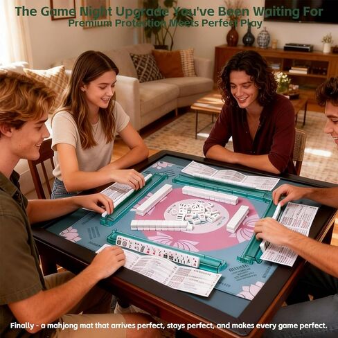 Pink Mahjong Mat 31.5" x 31.5" for Table, Waterproof Fabric Surface with Non-Slip Rubber Base, Double Packaged Tube & Bag in Saudi Arabia