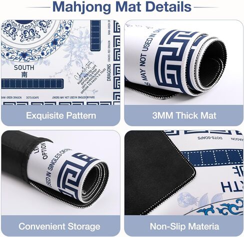 Ghouse Mahjong Mat,32.3''X32.3''Non-Slip Noise Reduction Mahjong Mat - Waterproof Foldable Game Table Cover with 1 Carrying Bag for Mahjong,Poker,Card Games, Board Games, Dominoes(Blue) in Saudi Arabia