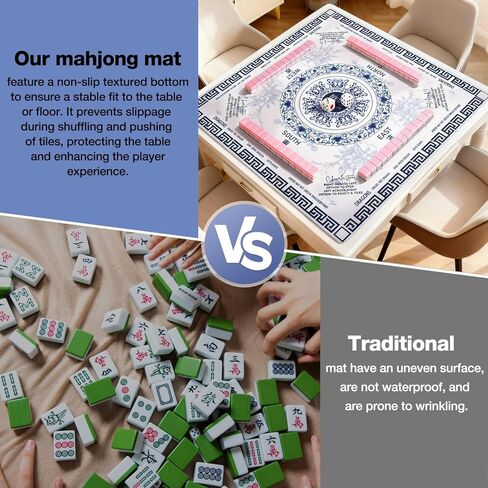 Ghouse Mahjong Mat,32.3''X32.3''Non-Slip Noise Reduction Mahjong Mat - Waterproof Foldable Game Table Cover with 1 Carrying Bag for Mahjong,Poker,Card Games, Board Games, Dominoes(Blue) in Saudi Arabia