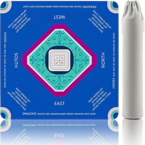 Mahjong Mat, Non-Slip Noise 32.2x32.2 Inch with 1 Carrying Bag for Table, Board Games, Tile Games and Cards, Blue in Kuwait