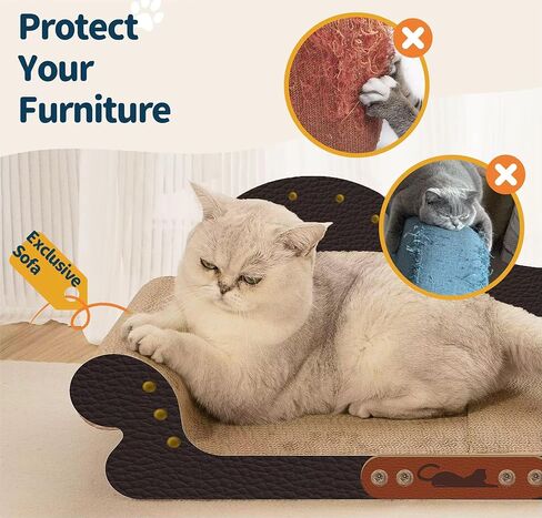 أريكة MeowHaus Modern Cat Scratcher Sofa، أريكة من الورق المقوى، مقاس 26.7 × 11.8 × 9.4 بوصة، أثاث داخلي للقطط in Kuwait
