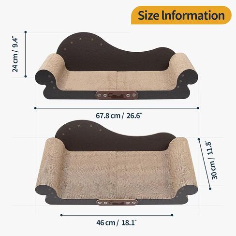أريكة MeowHaus Modern Cat Scratcher Sofa، أريكة من الورق المقوى، مقاس 26.7 × 11.8 × 9.4 بوصة، أثاث داخلي للقطط in Kuwait