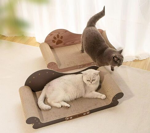 أريكة MeowHaus Modern Cat Scratcher Sofa، أريكة من الورق المقوى، مقاس 26.7 × 11.8 × 9.4 بوصة، أثاث داخلي للقطط in Kuwait