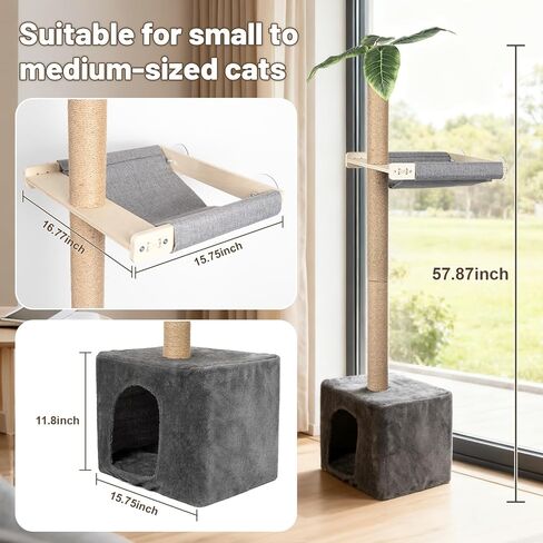 مجثم نافذة للقطط من XiaZ مع عمود خدش طويل القامة، أرجوحة نافذة للقطط مقاس 58 بوصة مع شقة للقطط، عمود خدش للقطط متعدد المستويات للتسلق والنوم ومشاهدة الطيور in Kuwait