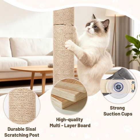 مجثم نافذة للقطط من XiaZ مع عمود خدش طويل القامة، أرجوحة نافذة للقطط مقاس 58 بوصة مع شقة للقطط، عمود خدش للقطط متعدد المستويات للتسلق والنوم ومشاهدة الطيور in Kuwait