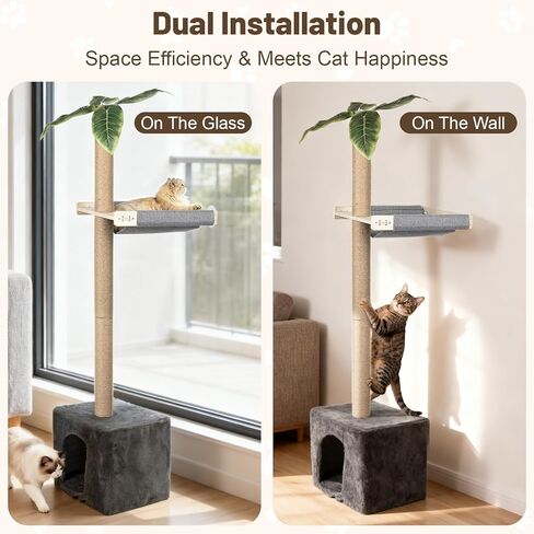 مجثم نافذة للقطط من XiaZ مع عمود خدش طويل القامة، أرجوحة نافذة للقطط مقاس 58 بوصة مع شقة للقطط، عمود خدش للقطط متعدد المستويات للتسلق والنوم ومشاهدة الطيور in Kuwait