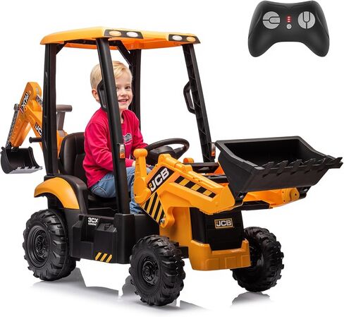 12V JCB Ride On Excavator, Ride on Toys for Kids 4-8, Electric Car for Kids with Tractor, Bulldozer, Digging Arm, Backhoe Loder with Slow Start/Stop, Adjustable Speeds (Excavator, Yellow with Roof) in Saudi Arabia