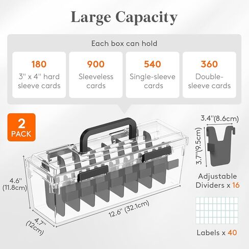 Lifewit Trading Card Storage Box with 6 Adjustable Dividers, Reinforced Latch Deck Box with Writable Labels, Stackable Case Fit for MTG, Sport Cards up to 900 Unsleeve(180 with Toploader), 2 Pack in Saudi Arabia