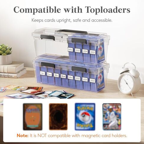 Lifewit Trading Card Storage Box with 6 Adjustable Dividers, Reinforced Latch Deck Box with Writable Labels, Stackable Case Fit for MTG, Sport Cards up to 900 Unsleeve(180 with Toploader), 2 Pack in Saudi Arabia