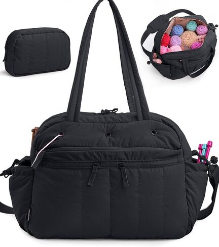 منظم حقيبة كروشيه أنيق من MYBAGZING مع حقيبة بخطاف كروشيه، حقيبة غزل ذات سعة كبيرة للحياكة أثناء التنقل، حقيبة كروشيه مبطنة ناعمة مع 7 مقصورات، هدية سفر لحمل مشروع الحياكة in Kuwait