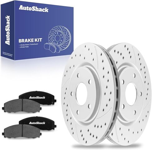 Autoshack Front Brake Kit استبدال دودج جراند كارافان رحلة رام C/V FWD حفر ومرسى فرامل القرص المغلفة بالقرص المغطى بمنصات الفرامل الخزفية السوداء 12.99 "330 مم BRKPK406 in Kuwait