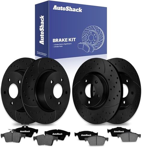 استبدال مجموعة فرامل Autoshack لعام 2013-2016 Ford Escape 1.6L 2.5L AWD FWD الخلفي الأمامي الخلفي المحفور والزنك المغلفة بالزنك المغلفة دوارات الفرامل السيراميك BRK030655151 in Saudi Arabia