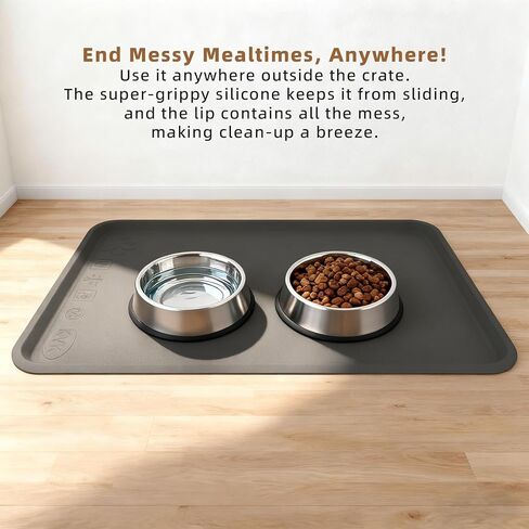Silicone Dog Crate Tray for Large Crates - Heavy Duty Replacement Pan & Non-Slip Liner, Durable Washable Bottom Tray, Odor Resistant (Light Gray) in Saudi Arabia