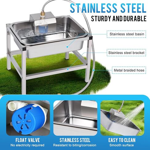 موزع وعاء الماء التلقائي للكلاب 3 جال للكلاب الكبيرة في الهواء الطلق وعاء ماء مرتفع للكلاب مع حامل، سقي الحيوانات الأليفة من الفولاذ المقاوم للصدأ مع صمام تعويم للماشية من سلالات الماعز الكبيرة in Kuwait