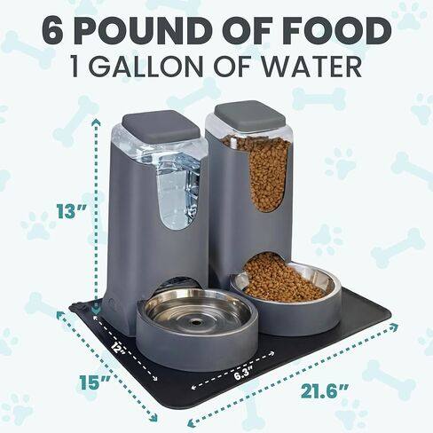 Automatic Cat Feeder 2.8L/4L Water Dispenser Set w/Tray Mat, Gravity Pet Feeder, Large Capacity Non-Spill Cat Water & Food Stainless Steel Bowls, Water Dispenser for Feeding Cats & Dog in Saudi Arabia
