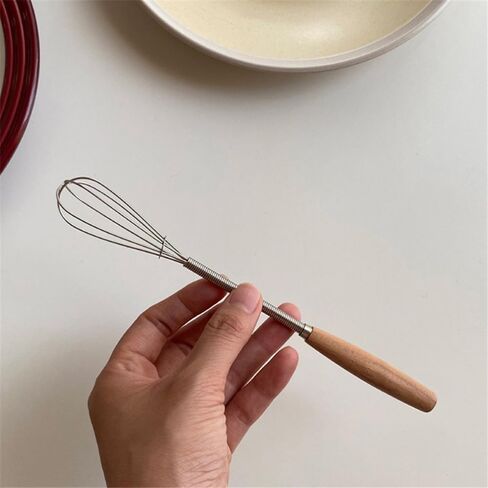 Stainless Steel Egg Whisk - Rotary Hand Mixer with Wooden Handle for Blending Cream, Butter, Sauce, Pancake Batter in Saudi Arabia
