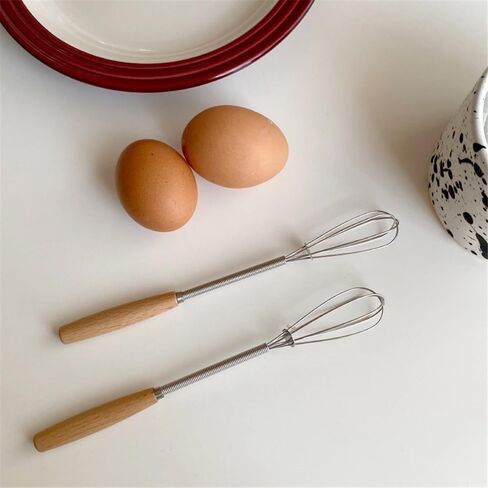 Stainless Steel Egg Whisk - Rotary Hand Mixer with Wooden Handle for Blending Cream, Butter, Sauce, Pancake Batter in Saudi Arabia
