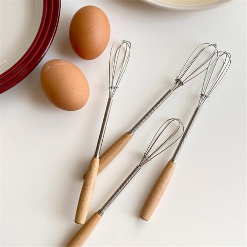 Stainless Steel Egg Whisk - Rotary Hand Mixer with Wooden Handle for Blending Cream, Butter, Sauce, Pancake Batter in Saudi Arabia