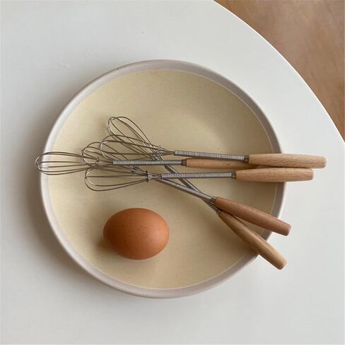 Stainless Steel Egg Whisk - Rotary Hand Mixer with Wooden Handle for Blending Cream, Butter, Sauce, Pancake Batter in Saudi Arabia