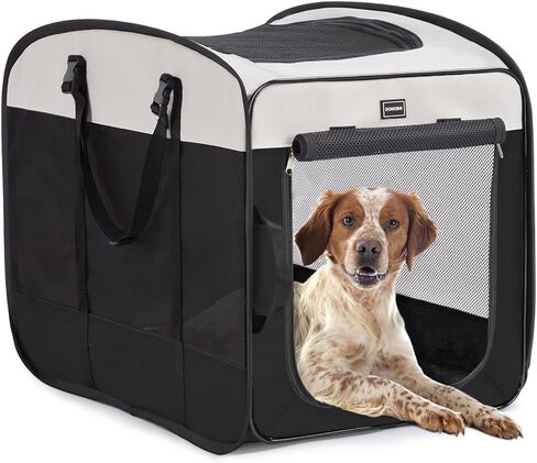 بيوت الكلاب والأقفاص من DONORO للكلاب المتوسطة، قفص الحيوانات الأليفة المحمول المنبثق في الأماكن المغلقة مع إطار سلكي قوي، قفص سفر قابل للطي، حقيبة قطط ناعمة الجوانب مقاومة للهروب (أسود، 28.0 بوصة طول × 18.0 بوصة عرض × 22.0 بوصة ارتفاع) in Kuwait