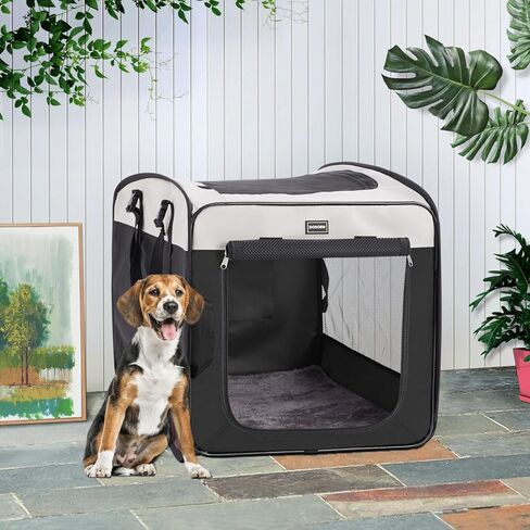 بيوت الكلاب والأقفاص من DONORO للكلاب المتوسطة، قفص الحيوانات الأليفة المحمول المنبثق في الأماكن المغلقة مع إطار سلكي قوي، قفص سفر قابل للطي، حقيبة قطط ناعمة الجوانب مقاومة للهروب (أسود، 28.0 بوصة طول × 18.0 بوصة عرض × 22.0 بوصة ارتفاع) in Kuwait
