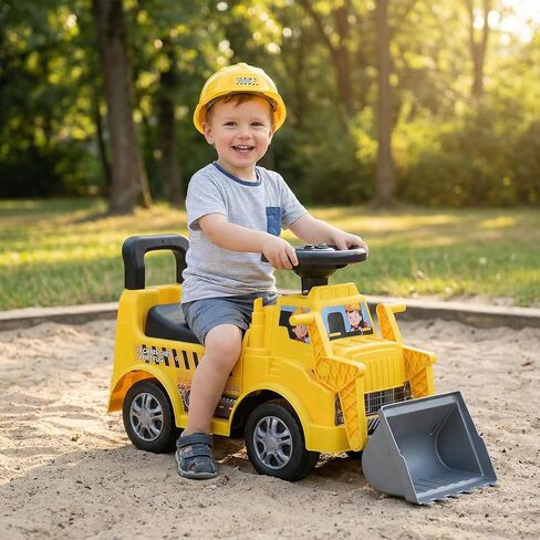 HONEY JOY Ride On Tractor مع مقطورة، جرافة حفارة للأطفال مع مجرفة، تخزين المقعد، صوت المحرك، الموسيقى، دلو التحكم اليدوي، ركوب على مركبة البناء للأطفال الصغار الأولاد والبنات، أصفر in Kuwait
