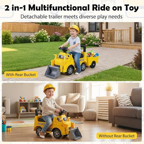HONEY JOY Ride On Tractor مع مقطورة، جرافة حفارة للأطفال مع مجرفة، تخزين المقعد، صوت المحرك، الموسيقى، دلو التحكم اليدوي، ركوب على مركبة البناء للأطفال الصغار الأولاد والبنات، أصفر in Kuwait