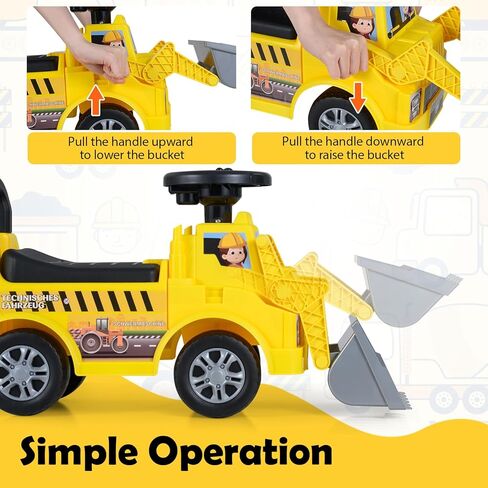 HONEY JOY Ride On Tractor مع مقطورة، جرافة حفارة للأطفال مع مجرفة، تخزين المقعد، صوت المحرك، الموسيقى، دلو التحكم اليدوي، ركوب على مركبة البناء للأطفال الصغار الأولاد والبنات، أصفر in Kuwait