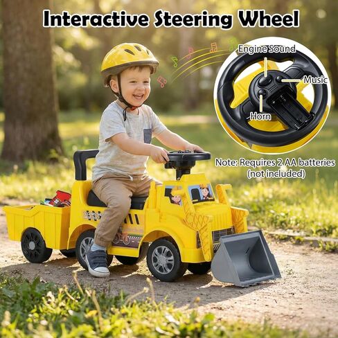 HONEY JOY Ride On Tractor مع مقطورة، جرافة حفارة للأطفال مع مجرفة، تخزين المقعد، صوت المحرك، الموسيقى، دلو التحكم اليدوي، ركوب على مركبة البناء للأطفال الصغار الأولاد والبنات، أصفر in Kuwait