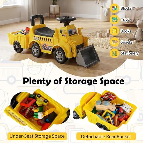 HONEY JOY Ride On Tractor مع مقطورة، جرافة حفارة للأطفال مع مجرفة، تخزين المقعد، صوت المحرك، الموسيقى، دلو التحكم اليدوي، ركوب على مركبة البناء للأطفال الصغار الأولاد والبنات، أصفر in Kuwait