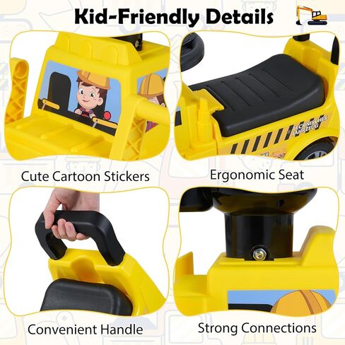 HONEY JOY Ride On Tractor مع مقطورة، جرافة حفارة للأطفال مع مجرفة، تخزين المقعد، صوت المحرك، الموسيقى، دلو التحكم اليدوي، ركوب على مركبة البناء للأطفال الصغار الأولاد والبنات، أصفر in Kuwait