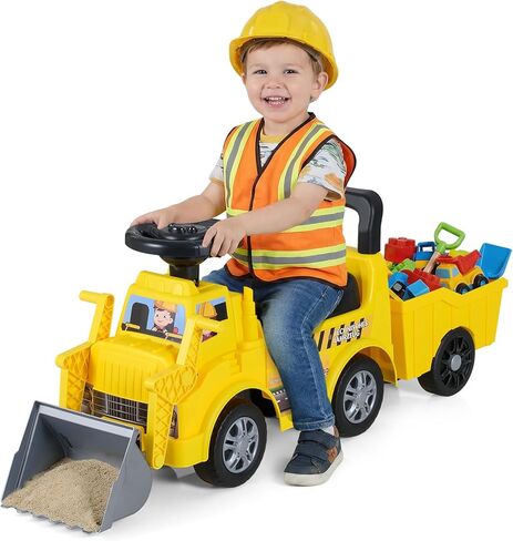 HONEY JOY Ride On Tractor مع مقطورة، جرافة حفارة للأطفال مع مجرفة، تخزين المقعد، صوت المحرك، الموسيقى، دلو التحكم اليدوي، ركوب على مركبة البناء للأطفال الصغار الأولاد والبنات، أصفر in Kuwait