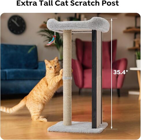 Veehoo 35" Tall Cat Scratching Post for Indoor Cats Adult, Sturdy Cat Scratch Pad with Replaceable Metal Frame Scratching Board, Large Scratch Post with Plush Top Bed in Saudi Arabia