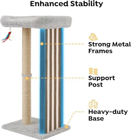 Veehoo 35" Tall Cat Scratching Post for Indoor Cats Adult, Sturdy Cat Scratch Pad with Replaceable Metal Frame Scratching Board, Large Scratch Post with Plush Top Bed in Saudi Arabia