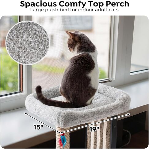 Veehoo 35" Tall Cat Scratching Post for Indoor Cats Adult, Sturdy Cat Scratch Pad with Replaceable Metal Frame Scratching Board, Large Scratch Post with Plush Top Bed in Saudi Arabia
