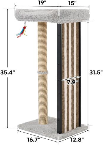 Veehoo 35" Tall Cat Scratching Post for Indoor Cats Adult, Sturdy Cat Scratch Pad with Replaceable Metal Frame Scratching Board, Large Scratch Post with Plush Top Bed in Saudi Arabia
