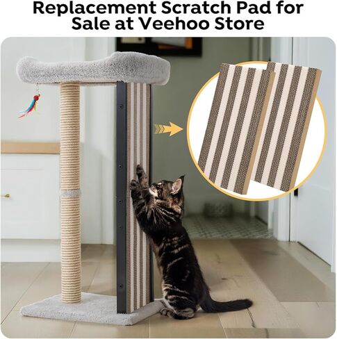 Veehoo 35" Tall Cat Scratching Post for Indoor Cats Adult, Sturdy Cat Scratch Pad with Replaceable Metal Frame Scratching Board, Large Scratch Post with Plush Top Bed in Saudi Arabia