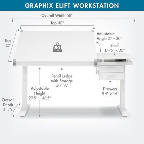Studio Designs Graphix II, Split Top Height Adjustable Drafting, Drawing Table, eLift in Saudi Arabia