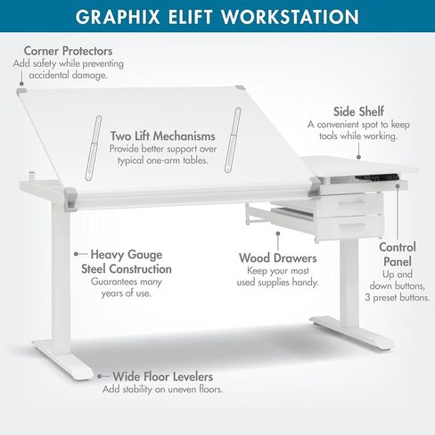 Studio Designs Graphix II, Split Top Height Adjustable Drafting, Drawing Table, eLift in Saudi Arabia