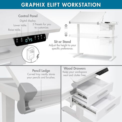Studio Designs Graphix II, Split Top Height Adjustable Drafting, Drawing Table, eLift in Saudi Arabia