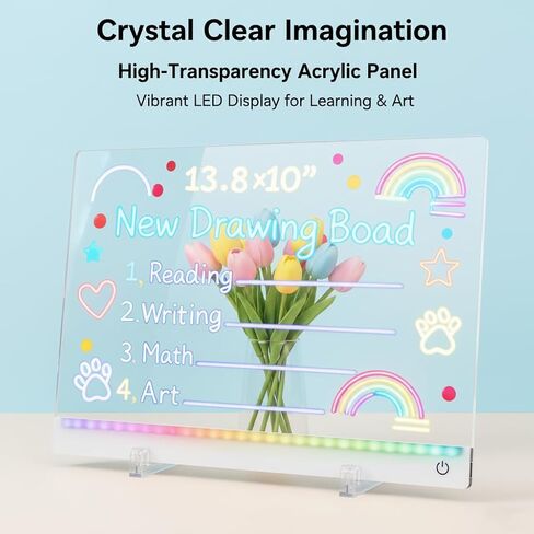 Creative Rewritable Acrylic LED Message Board,LED Drawing Board for Kids, 13.8"X10" Light up Drawing Board with 7 Colored Brushes and a Full Set of Tools, New Glow-in-The-Dark Graffiti Board. in Saudi Arabia