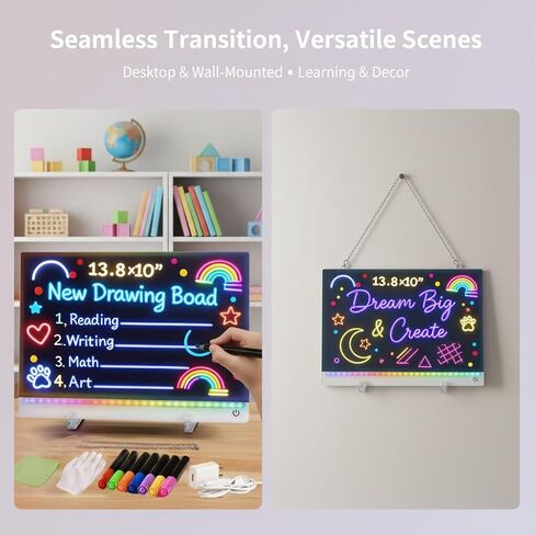 Creative Rewritable Acrylic LED Message Board,LED Drawing Board for Kids, 13.8"X10" Light up Drawing Board with 7 Colored Brushes and a Full Set of Tools, New Glow-in-The-Dark Graffiti Board. in Saudi Arabia