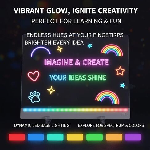 Creative Rewritable Acrylic LED Message Board,LED Drawing Board for Kids, 13.8"X10" Light up Drawing Board with 7 Colored Brushes and a Full Set of Tools, New Glow-in-The-Dark Graffiti Board. in Saudi Arabia