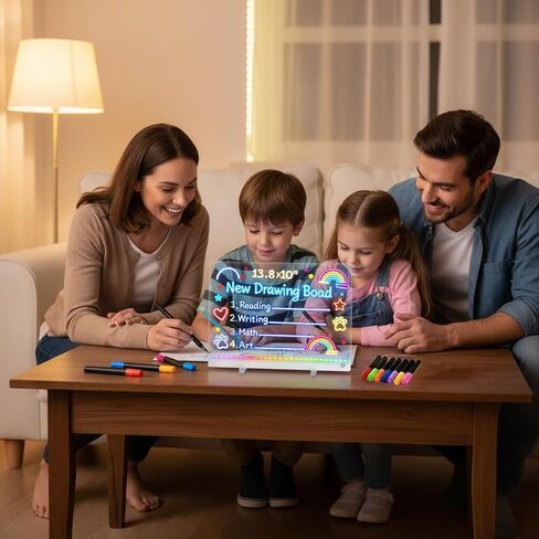 Creative Rewritable Acrylic LED Message Board,LED Drawing Board for Kids, 13.8"X10" Light up Drawing Board with 7 Colored Brushes and a Full Set of Tools, New Glow-in-The-Dark Graffiti Board. in Saudi Arabia