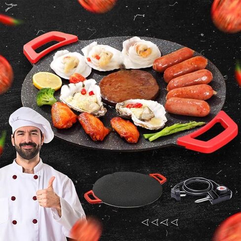 Non-Stick Electric Indoor Grill Pan, 11-15.74in Electric Griddle Nonstick, Multi-functional Korean Electric Indoor Grill, Smokeless Portable Electric Gril (40cm/16in) in Kuwait