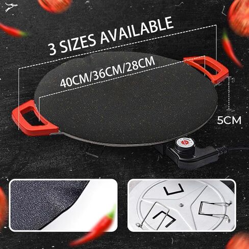 Non-Stick Electric Indoor Grill Pan, 11-15.74in Electric Griddle Nonstick, Multi-functional Korean Electric Indoor Grill, Smokeless Portable Electric Gril (40cm/16in) in Kuwait