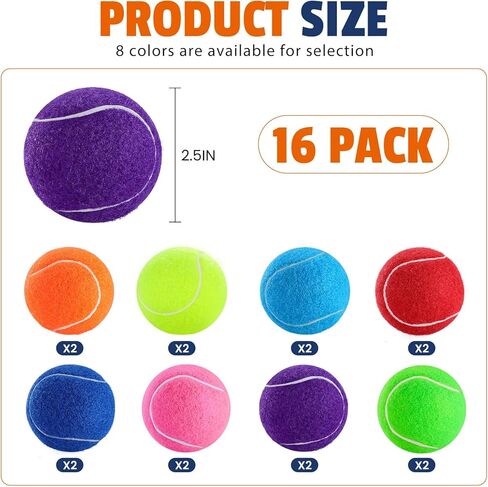 Tennis Balls for Dogs 16 Pack,2.5 inches,Durable and Non-Toxic Dog Toys Balls with Mesh Bag,Colorful Fetch Toys Balls for pet Dog (Non Squeaky) in Kuwait