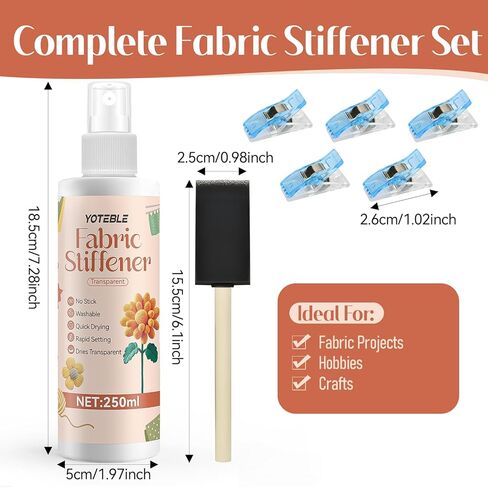 250ml Fabric Stiffener Spray, Stiffen Quick Fabric for Stiffening, Draping, and Shaping Fabrics, Fast Drying, Stiffen Quick, No Flaking & Cracking, Hat Stiffener Spray for Cotton, Canvas, Ribbon in Kuwait